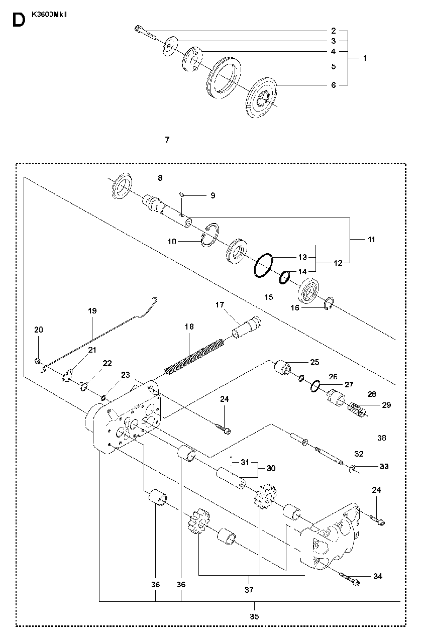 Hydraulic Pump - Motor Diagram and Parts List for K3600MKII 2007-01 Husqvarna Circular Saw