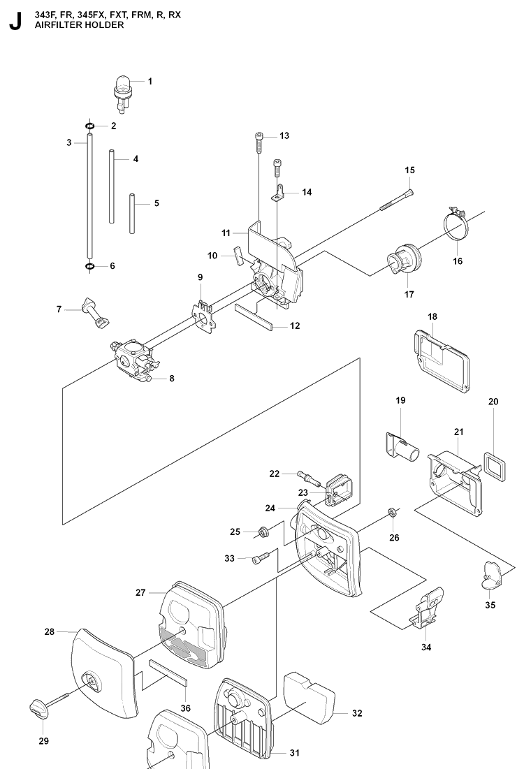 Air Filter Diagram and Parts List for 343FRM  Husqvarna Brush Cutter