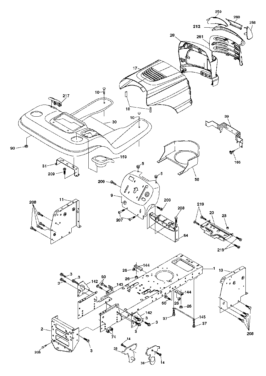 Chassis And Enclossures Diagram and Parts List for YTH2242 (954570383-B)(2003-01) Husqvarna Lawn Tractor