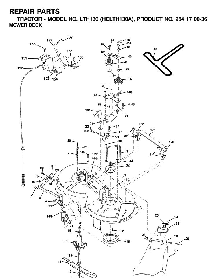 Mower Deck / Cutting Deck Diagram and Parts List for LTH130 (HELTH130A)(2001-01) Husqvarna Lawn Tractor