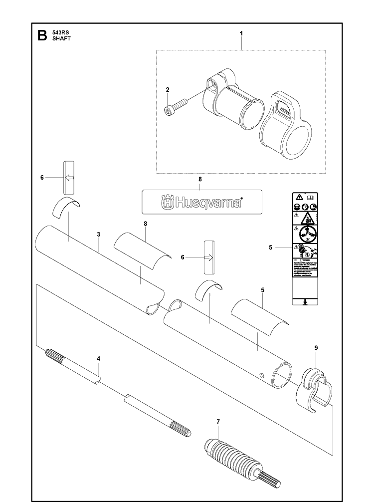 Shaft Diagram and Parts List for 543RS 20192200001-Current Husqvarna Brush Cutter