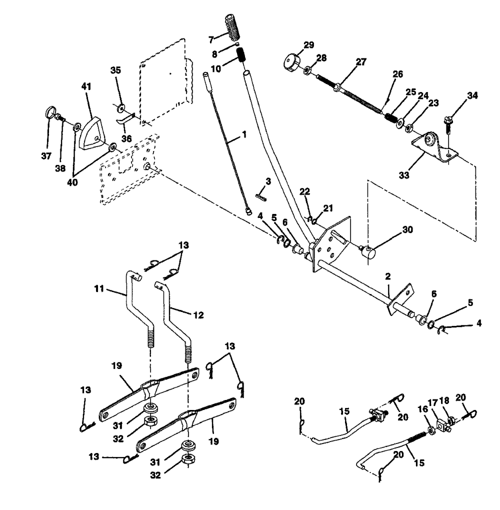 Mower Lift Diagram and Parts List for YT150 (954840021-A)(1996-01) Husqvarna Lawn Tractor