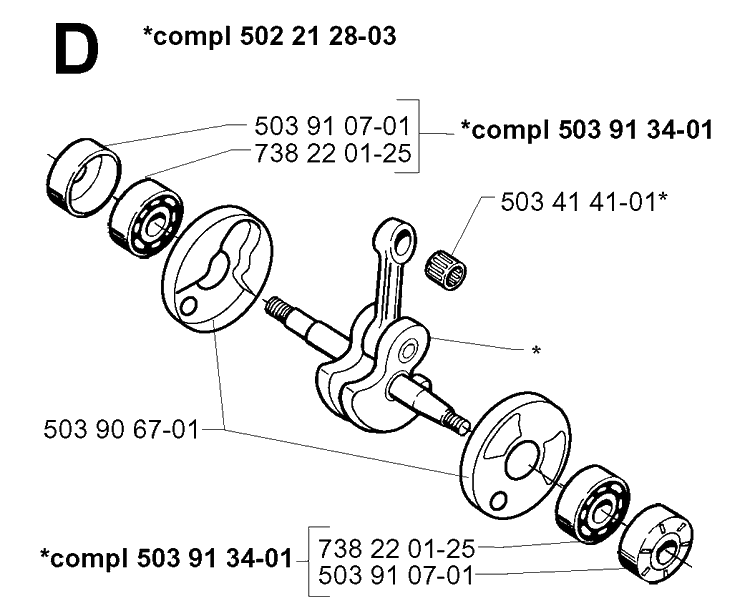 Crankshaft Diagram and Parts List for 240L 19984400001-20001400000 Husqvarna Edger