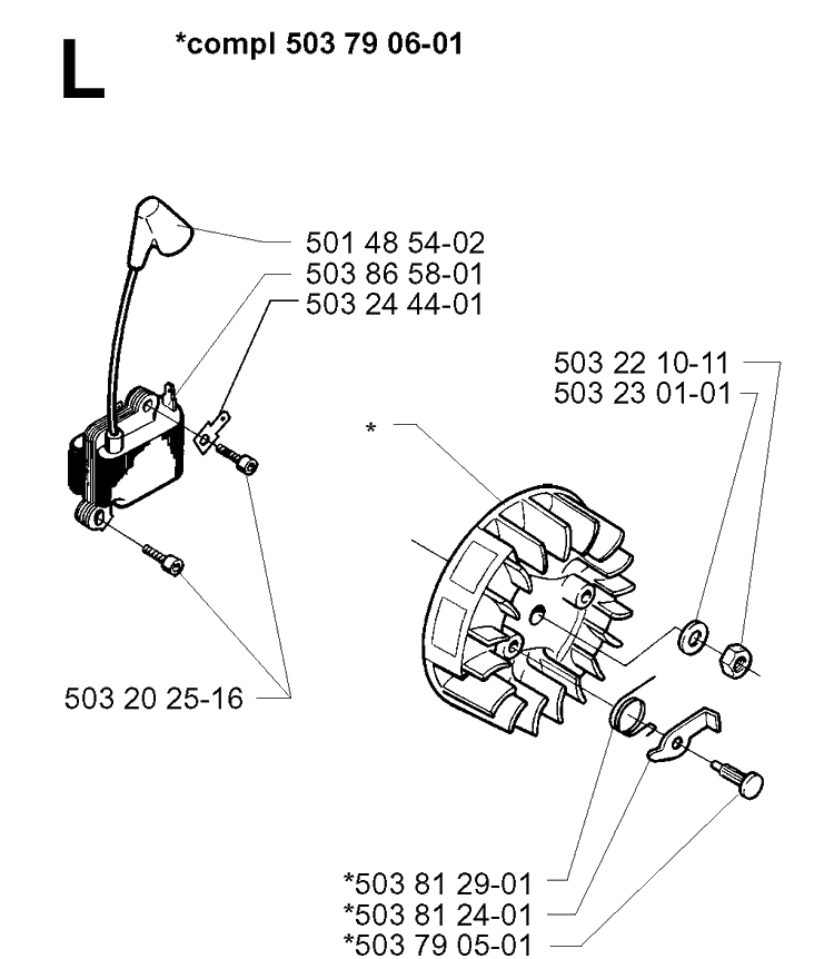 Ignition System Diagram and Parts List for 225L 19970500001-20004000000 Husqvarna Edger