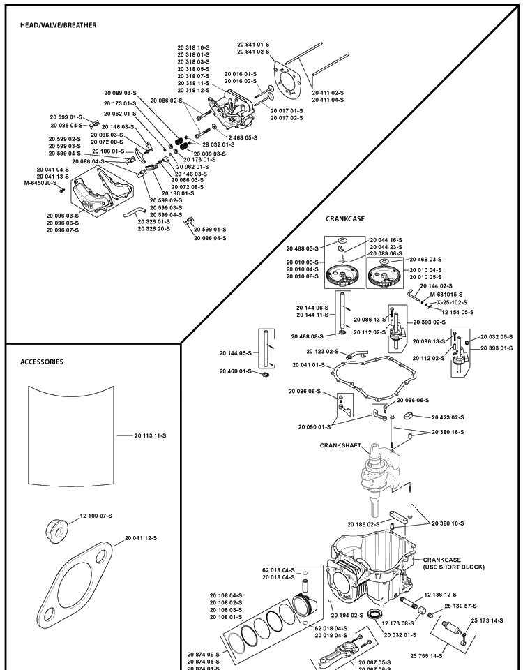 Kohl Engine 1 Diagram and Parts List for YTH20K46 (917289542)(2010-01) Husqvarna Lawn Mower
