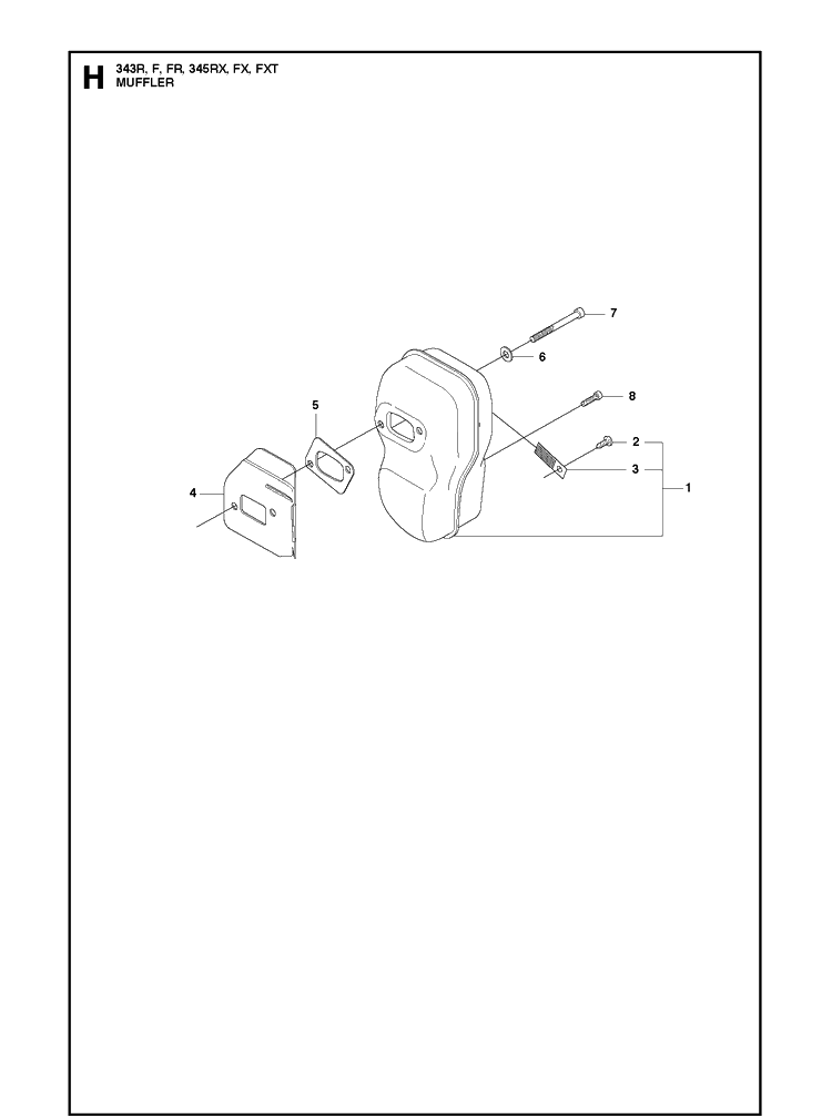 Muffler Diagram and Parts List for 343F  Husqvarna Brush Cutter