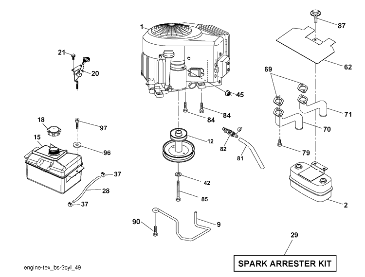 Engine Diagram and Parts List for YTH22V42 (917289620)(2010-05) Husqvarna Lawn Mower