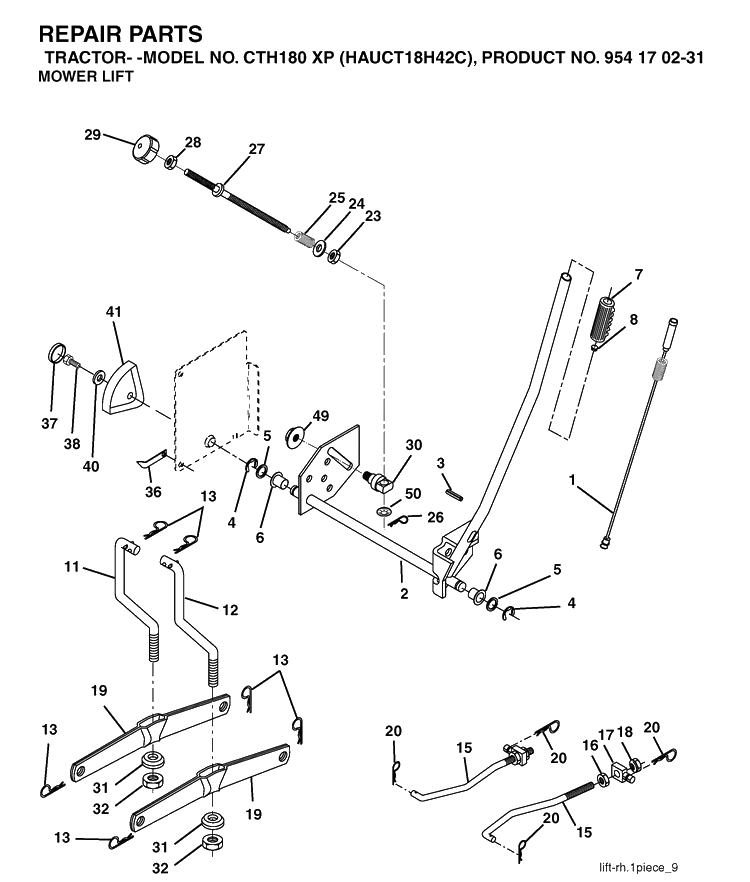 Mower Lift / Deck Lift Diagram and Parts List for CTH180XP (HAUCT18H42C)(2004-09) Husqvarna Lawn Tractor