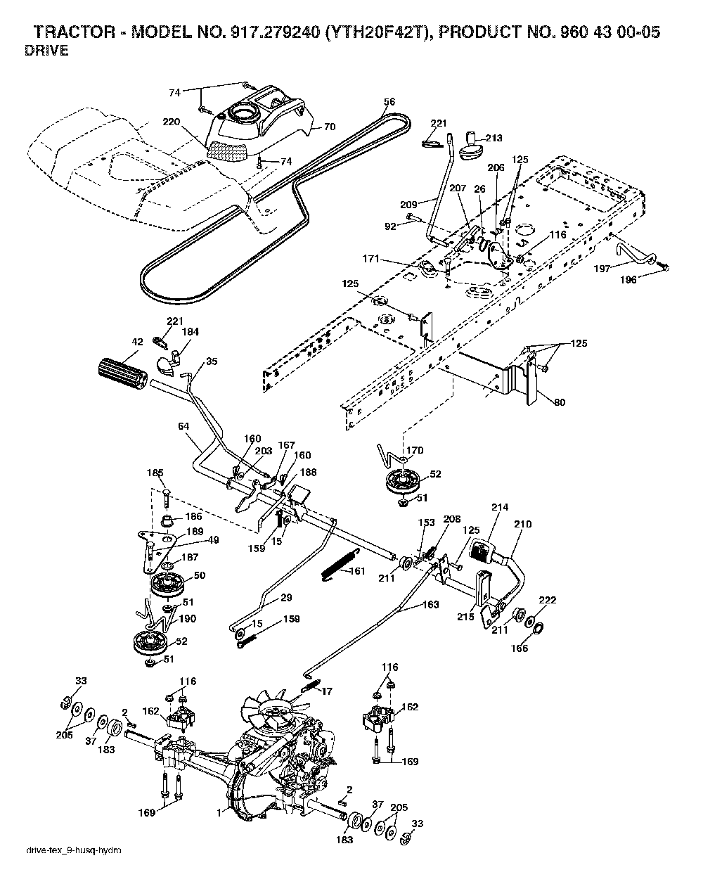 Drive Diagram and Parts List for YTH20F42T (917279240, 960430005)(2006-02) Husqvarna Lawn Tractor