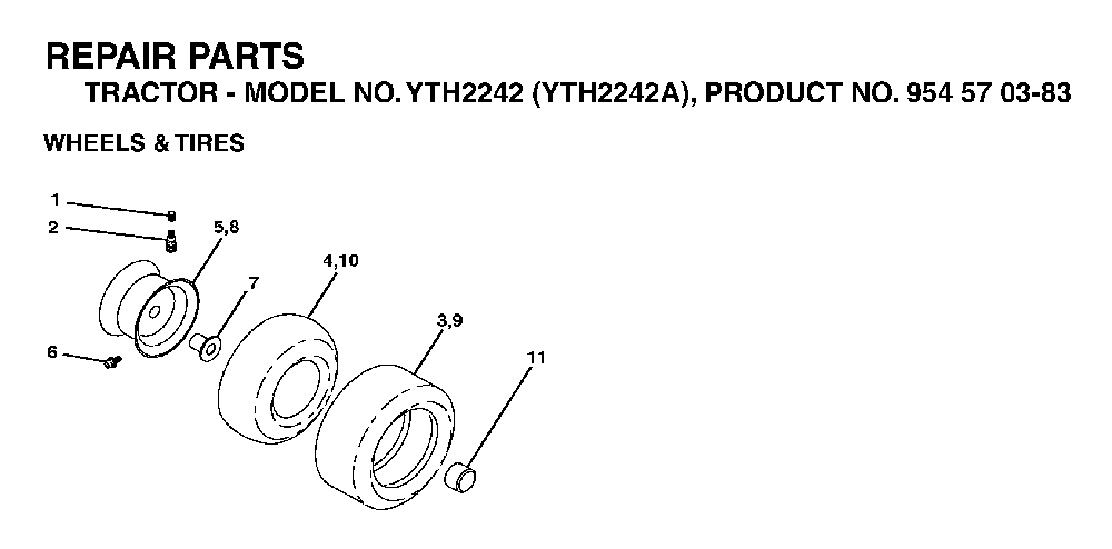 Wheels And Tires Diagram and Parts List for YTH2242A (954570383)(2003-01) Husqvarna Lawn Tractor