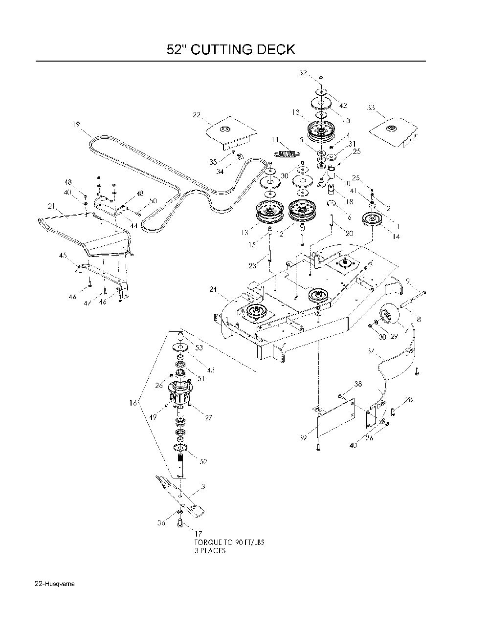 52/132cm Cutting Deck Diagram and Parts List for WH5219EFQ968999253 2008-08 Husqvarna Lawn Mower
