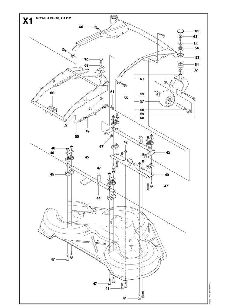 44 Inch/112cm Cutting Deck 2 Diagram and Parts List for R422TSAWD (966632501)(2011-03) Husqvarna Lawn Mower