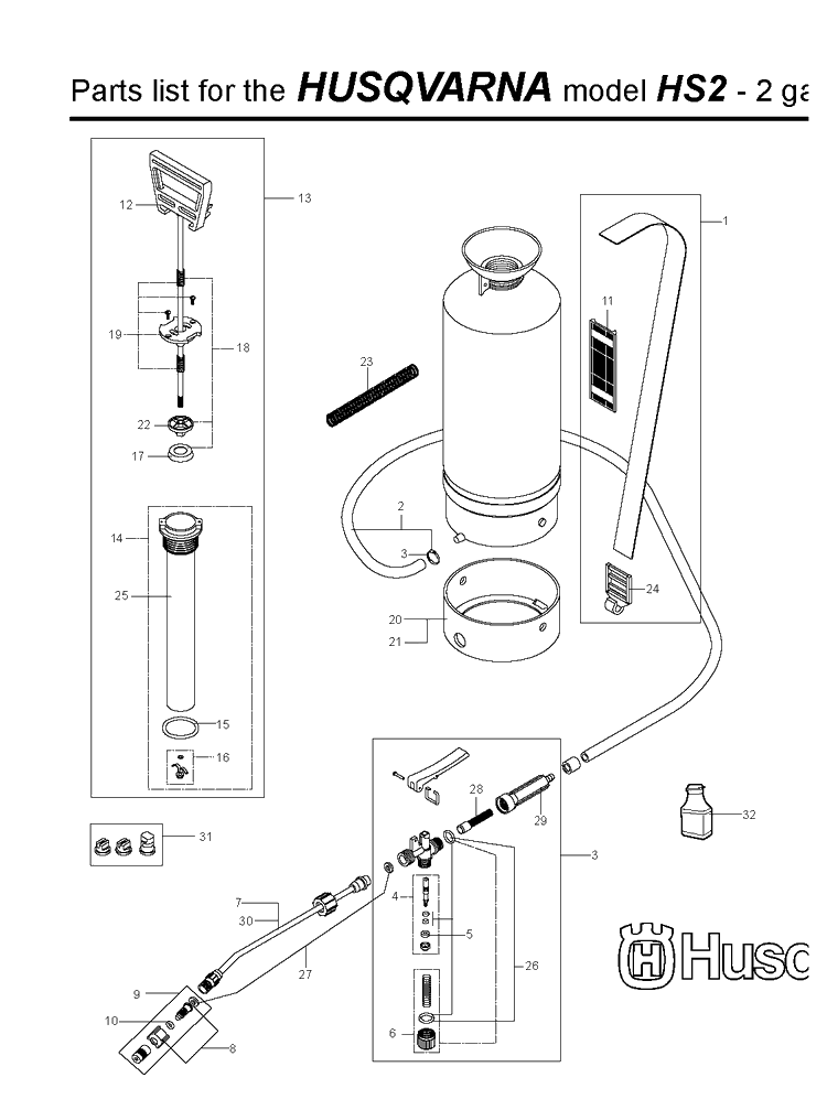 Product Complete Diagram and Parts List for HS2-HS4 (576769105)(2010-08) Husqvarna Sprayer