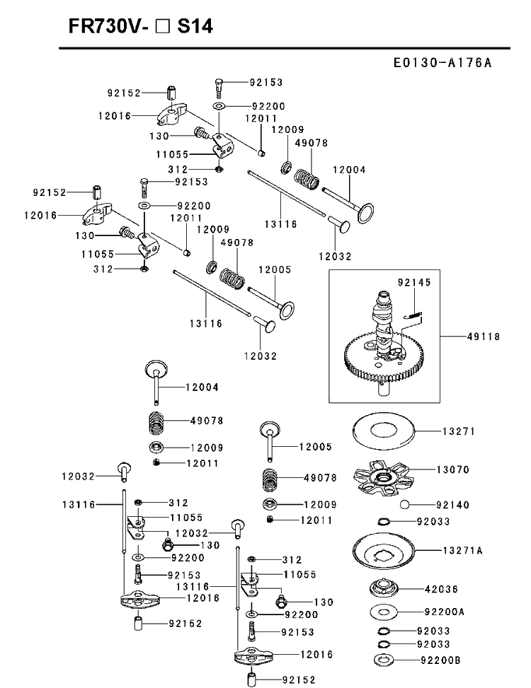 Valve And Camshaft Diagram and Parts List for FR730V-AS14 2018-11 Husqvarna Engine