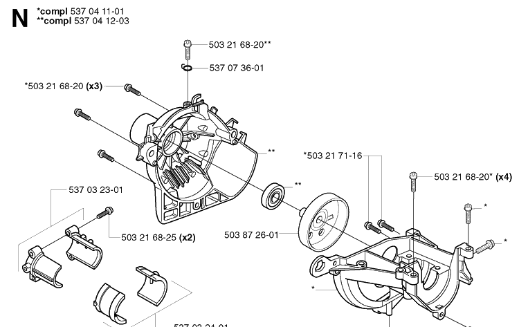 Crankcase Diagram and Parts List for 325RDX 20020100001-20051800000 Husqvarna Brush Cutter