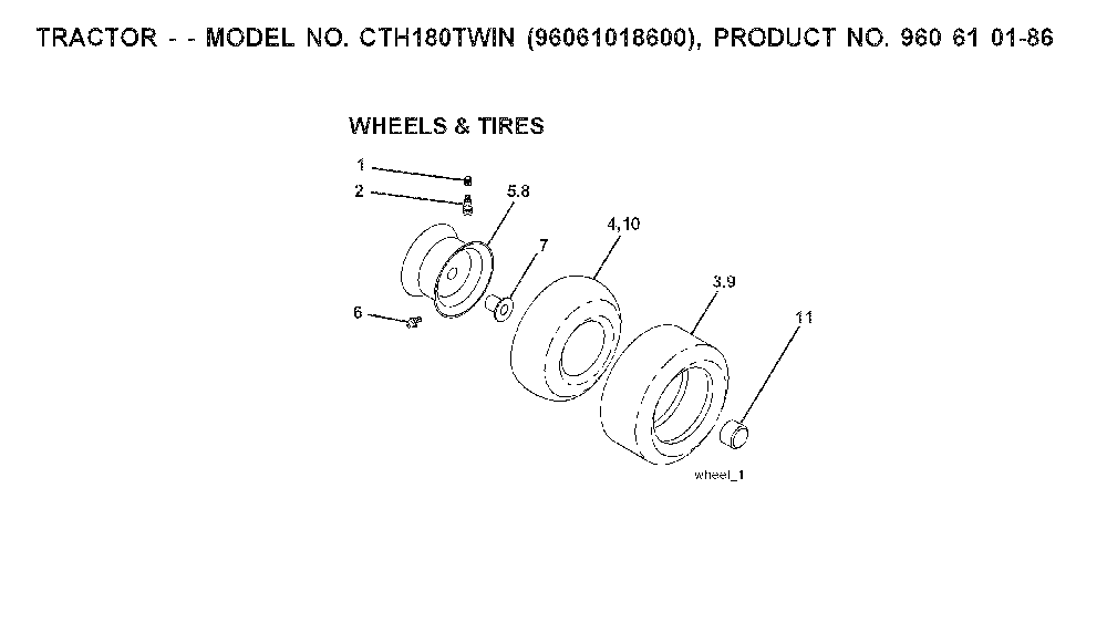 Wheels And Tires Diagram and Parts List for CTH180TWIN (96061018600)(2008-08) Husqvarna Lawn Tractor
