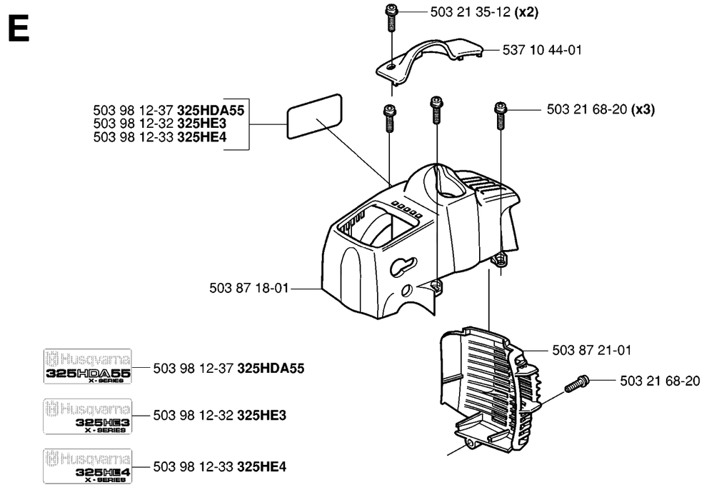 Cover Diagram and Parts List for 325HDA55X 20011800001 - 20040100000 Husqvarna Hedge Trimmer