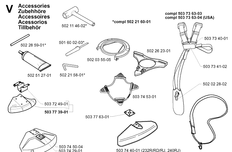 Accessories Diagram and Parts List for 232RD 20001400001-Current Husqvarna Brush Cutter