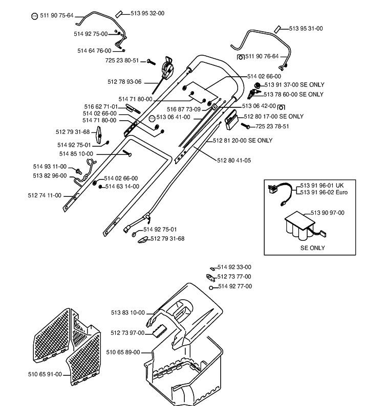 Handle And Controls 2 Diagram and Parts List for ROYAL43 2003-01 Husqvarna Lawn Mower