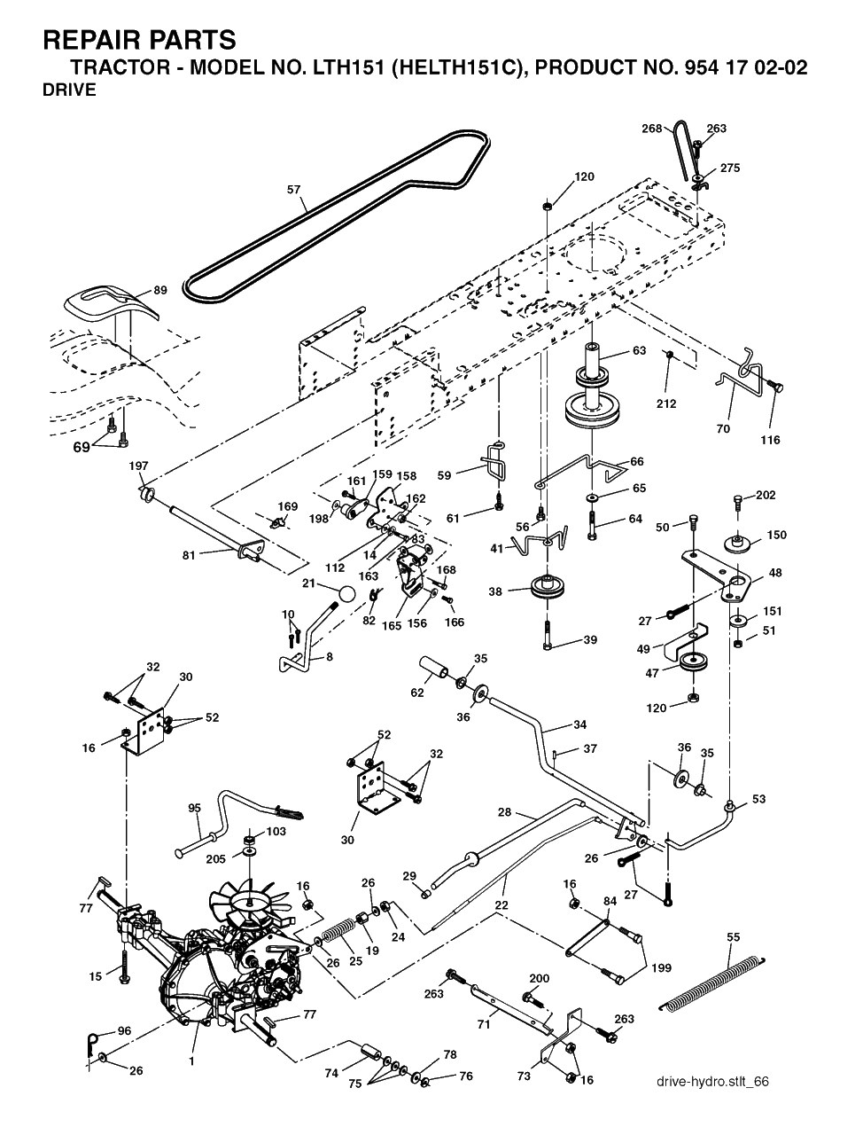 Drive Diagram and Parts List for LTH151 (954170202-C)(2004-09) Husqvarna Lawn Tractor