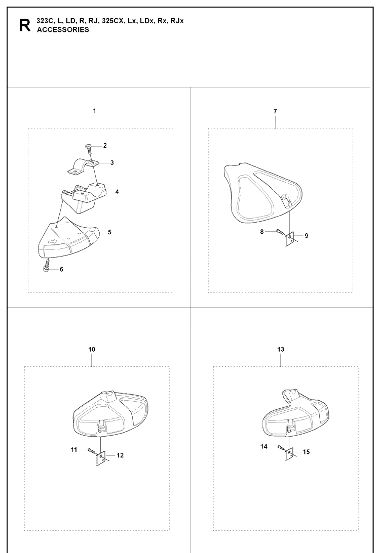 Guards Diagram and Parts List for 325LDX 20080900001-Current Husqvarna Edger