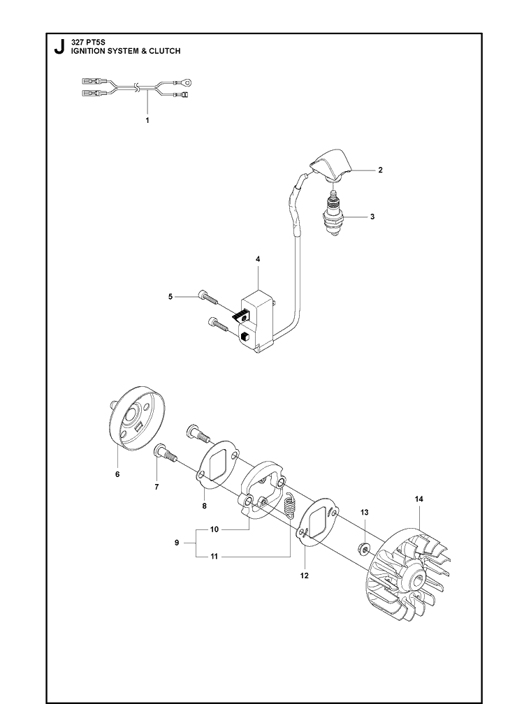 Ignition System And Clutch Diagram and Parts List for 327PT5S 20120100001-Current Husqvarna Pole Saw