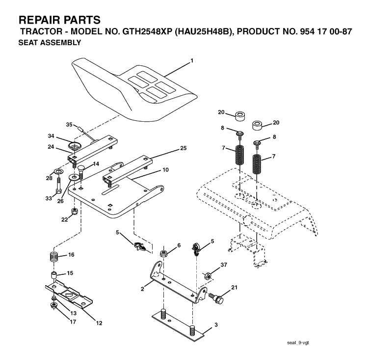 Seat Diagram and Parts List for GTH2548XP (HAU25H48B)(2004-01) Husqvarna Lawn Tractor