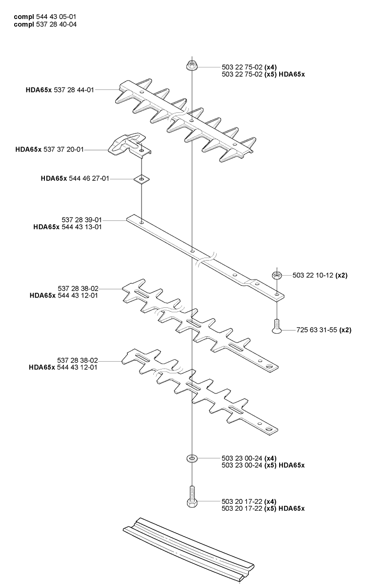 Cutting Blades Diagram and Parts List for HA850 2007-01 Husqvarna Hedge Trimmer