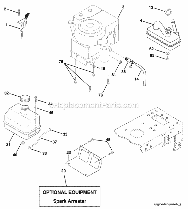Engine Diagram and Parts List for WET17H42STA 2003 Husqvarna Lawn Tractor