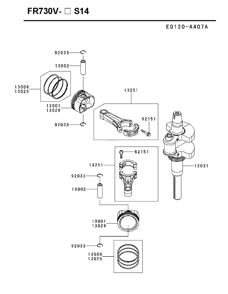 Piston And Crankshaft Diagram and Parts List for FR730V-AS14 2018-11 Husqvarna Engine