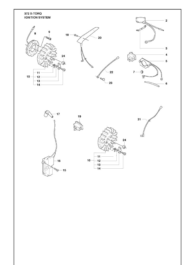 Ignition System Diagram and Parts List for 372 (X-TORQ)(2010-04) Husqvarna Chainsaw