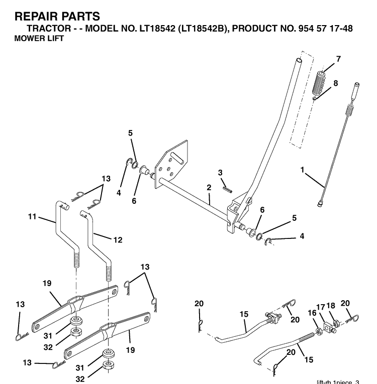 Mower Lift / Deck Lift Diagram and Parts List for LT18542-LT18542B 2004-02 Husqvarna Lawn Tractor
