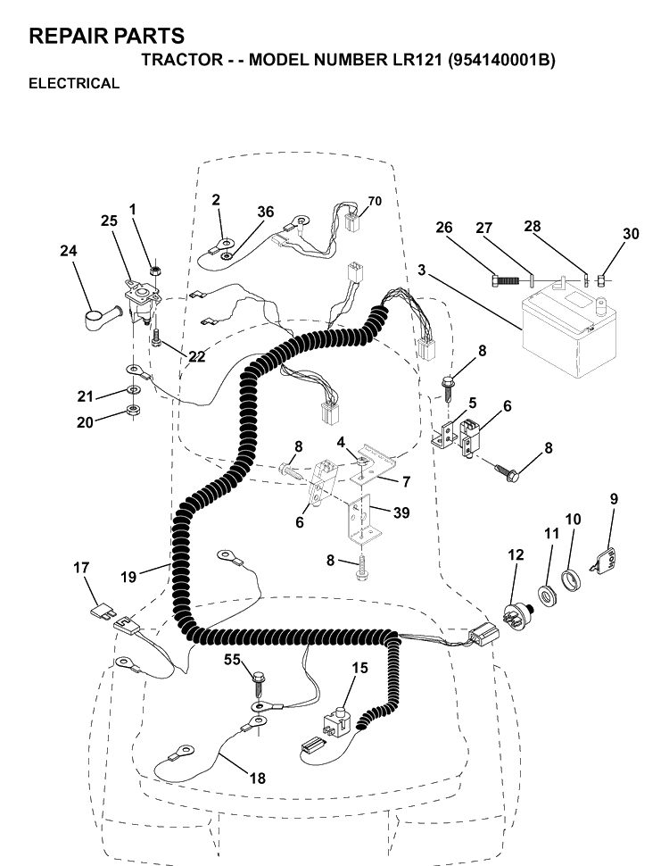 Electrical Diagram and Parts List for LR121 (954140001B)(1997-01) Husqvarna Lawn Tractor