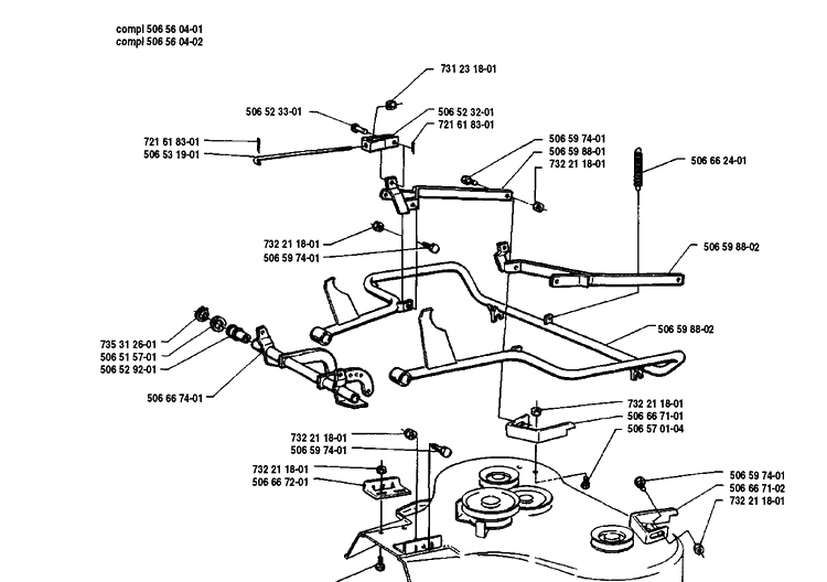 Cutter Deck Assembly Diagram and Parts List for RIDER8508 1990-02 Husqvarna Lawn Mower