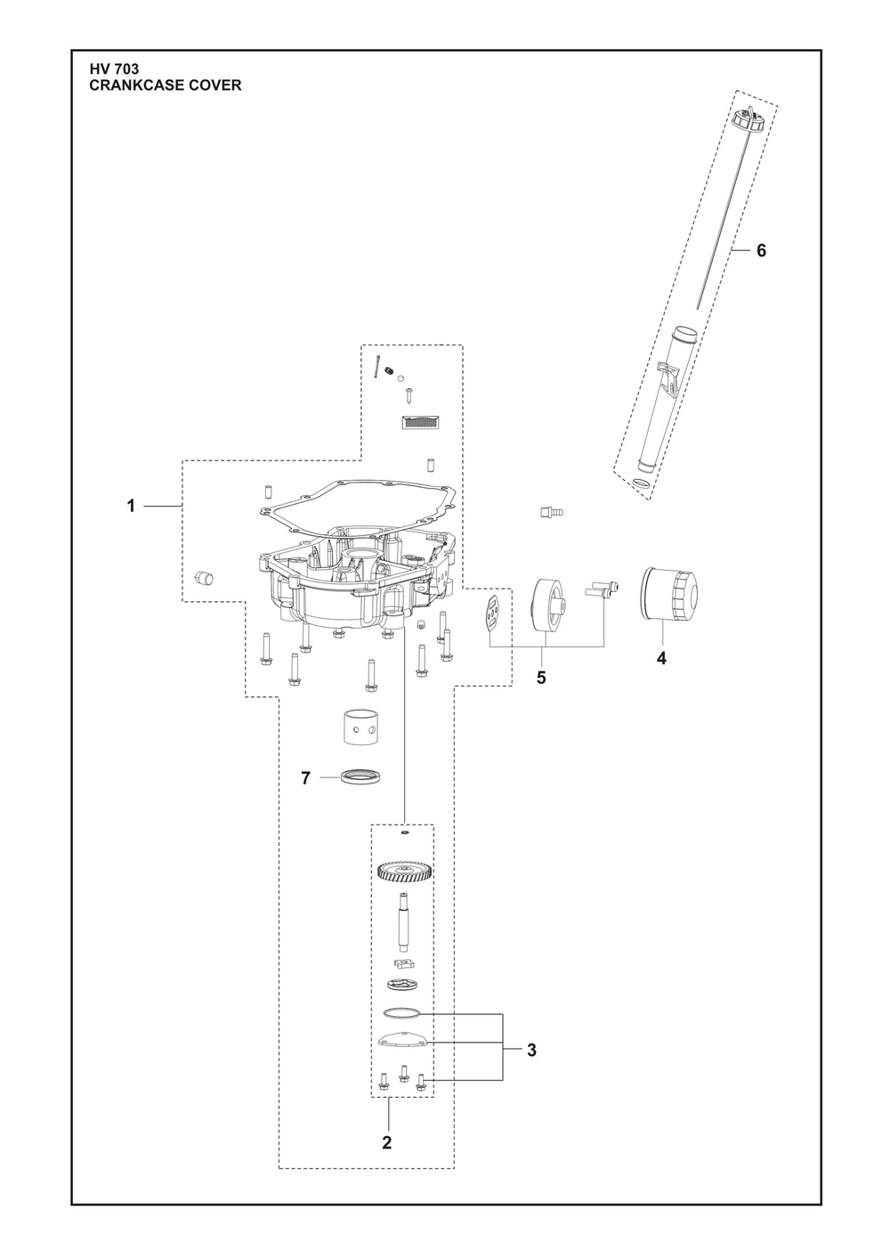Crankcase Cover Diagram and Parts List for HV703  Husqvarna Engine