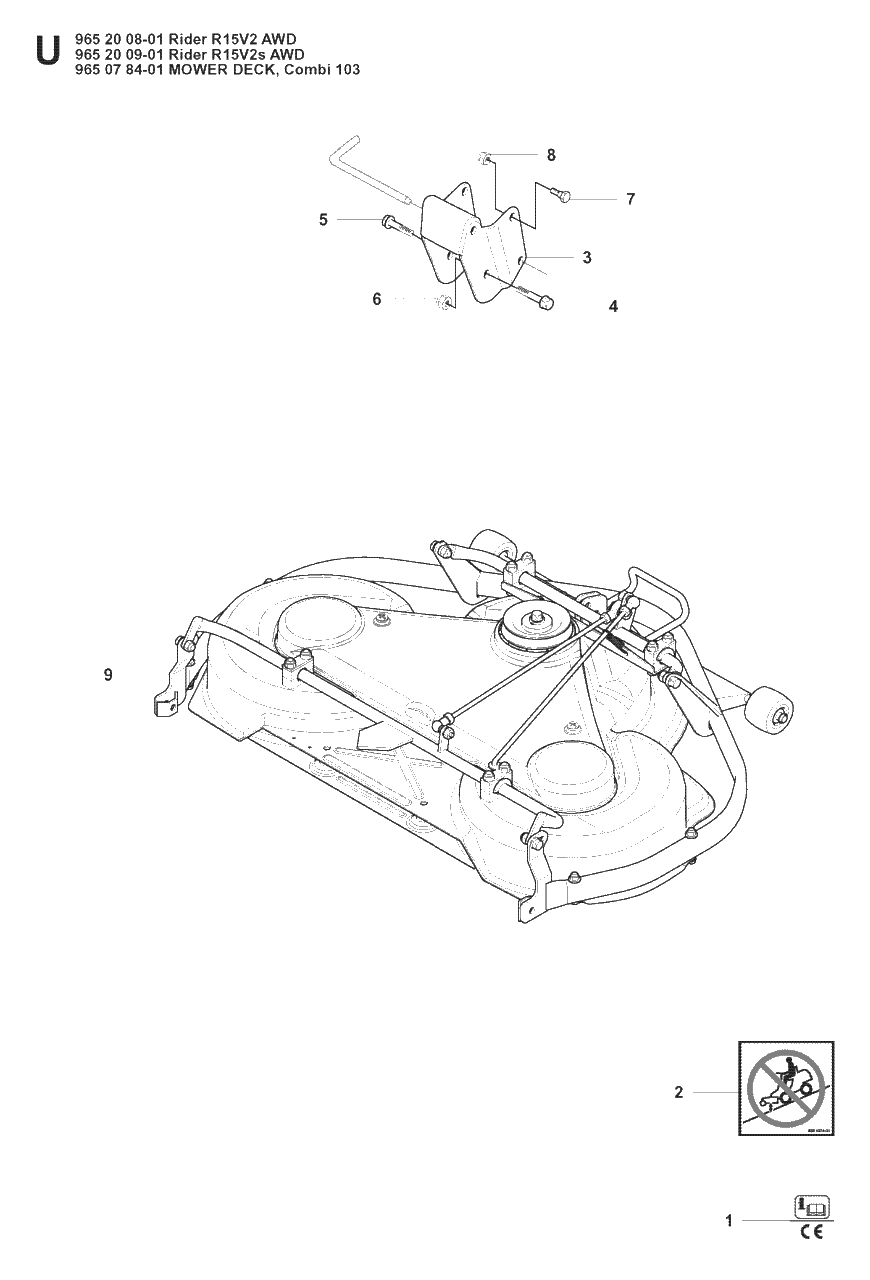 103cm Cutting Deck 3 Diagram and Parts List for R15-V2AWD (965200901)(2008-01) Husqvarna Lawn Tractor