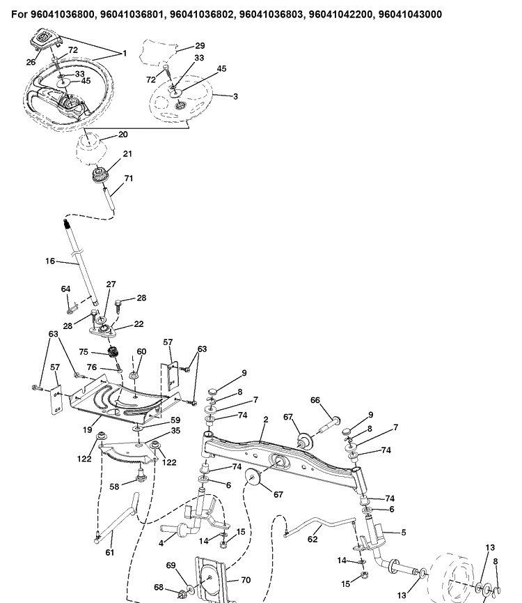 Steering 2 Diagram and Parts List for TS142  Husqvarna Lawn Tractor