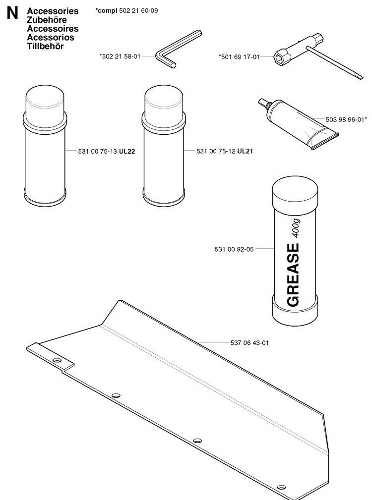 Accessories Diagram and Parts List for 326HS99 (X-SERIES)(20020100001-20030100000) Husqvarna Hedge Trimmer