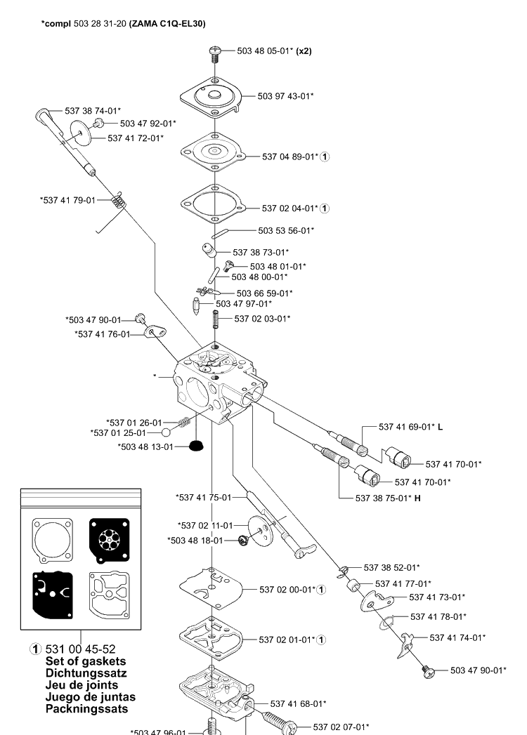 Carburetor Parts Diagram and Parts List for 333RX 2005-06 Husqvarna Trimmer