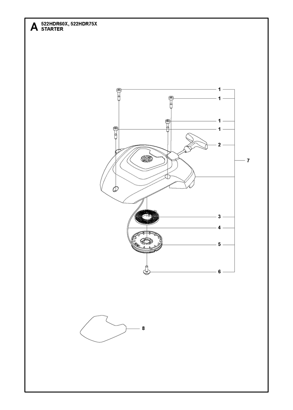 Starter Diagram and Parts List for 522HDR75X  Husqvarna Trimmer
