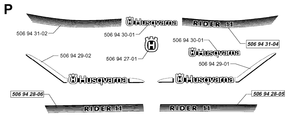 Decals Diagram and Parts List for R11 1998-09 Husqvarna Lawn Tractor
