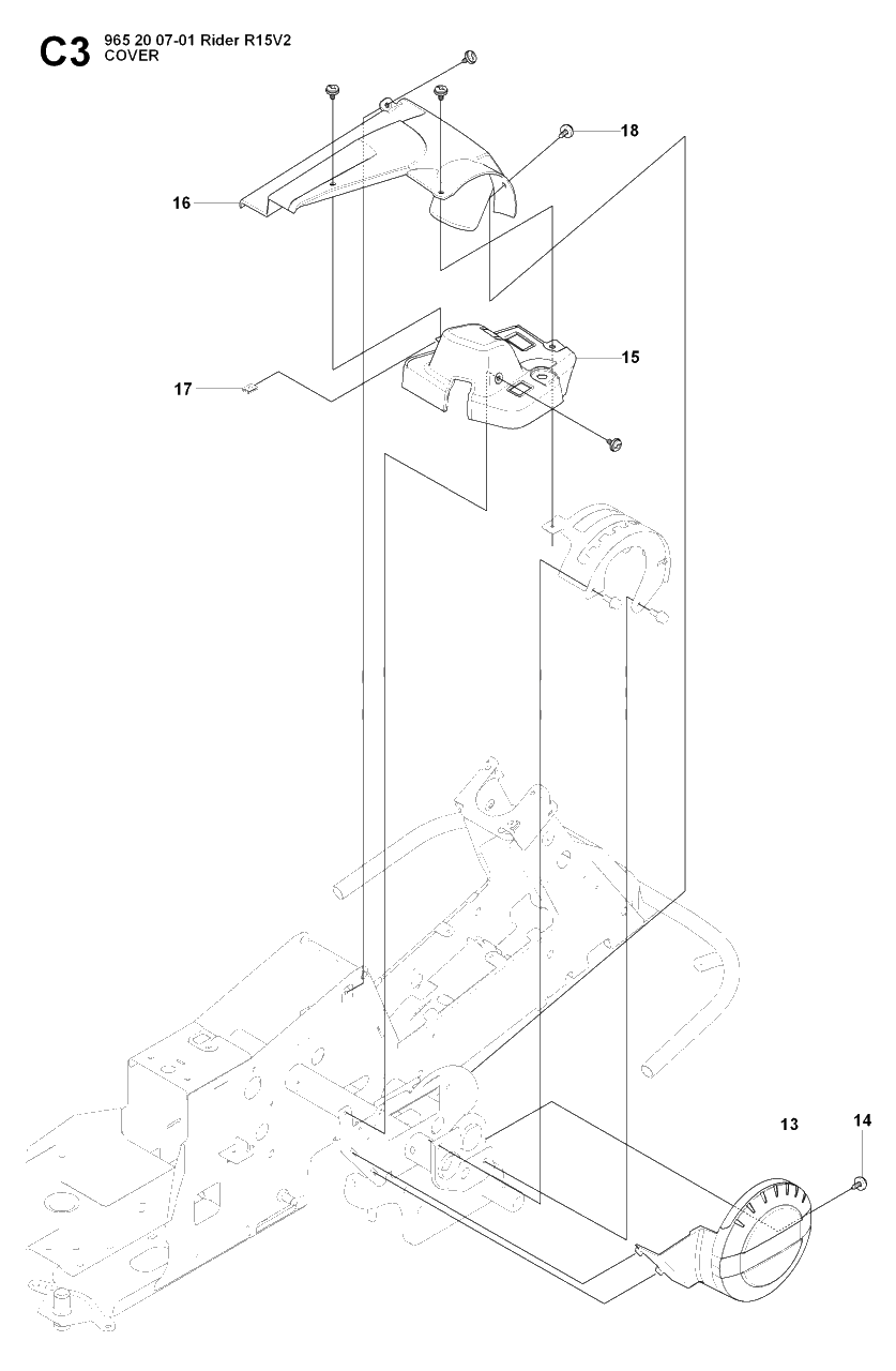 Cover Diagram and Parts List for R15-V2 (965200701)(2008-01) Husqvarna Lawn Tractor