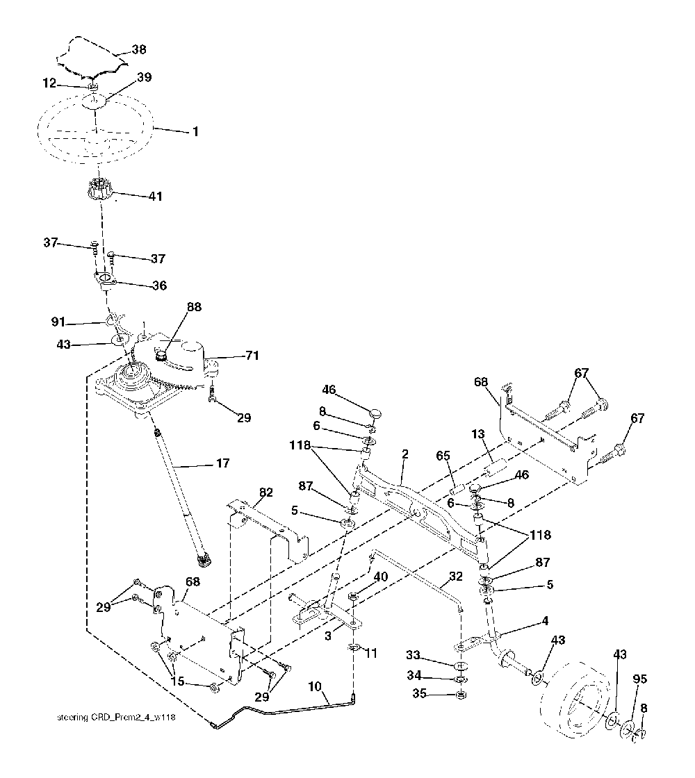 Steering Diagram and Parts List for CTH200TWIN (96061026300)(2010-01) Husqvarna Lawn Tractor