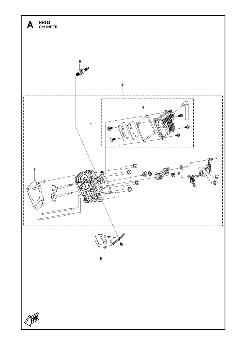 Cylinder Diagram and Parts List for HH212 596210001-596210002 Husqvarna Engine