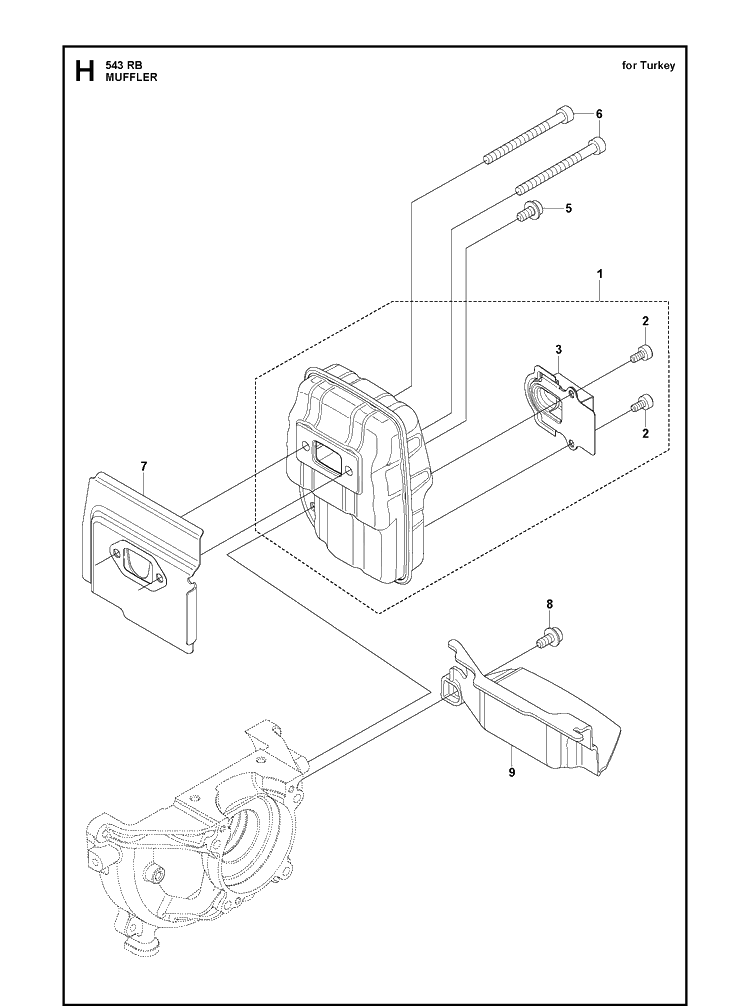Muffler Diagram and Parts List for 543RB  Husqvarna Brush Cutter