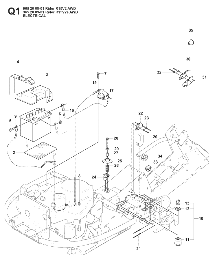 Electrical 2 Diagram and Parts List for RIDER15V2AWD (965200901)(2008-01) Husqvarna Lawn Mower
