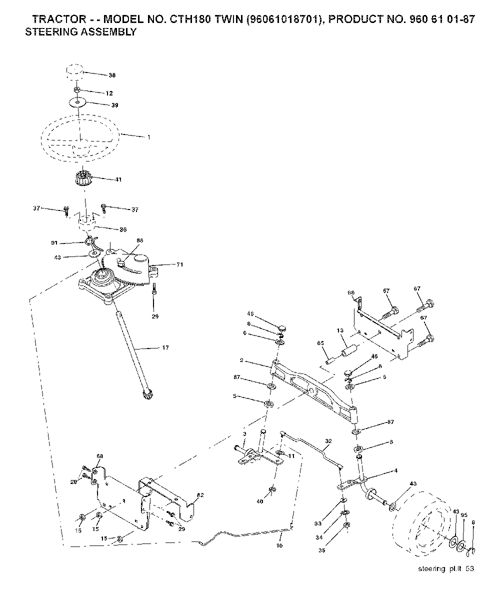 Steering Diagram and Parts List for CTH180TWIN (96061018701)(2007-05) Husqvarna Lawn Tractor