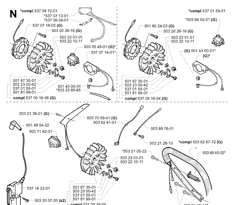 Electrical Diagram and Parts List for 372XP/ (XPG)(20034000001-20051800000) Husqvarna Chainsaw