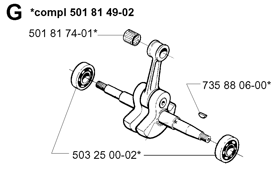 Crankshaft Diagram and Parts List for 394XPEPA 19980900001 Husqvarna Chainsaw