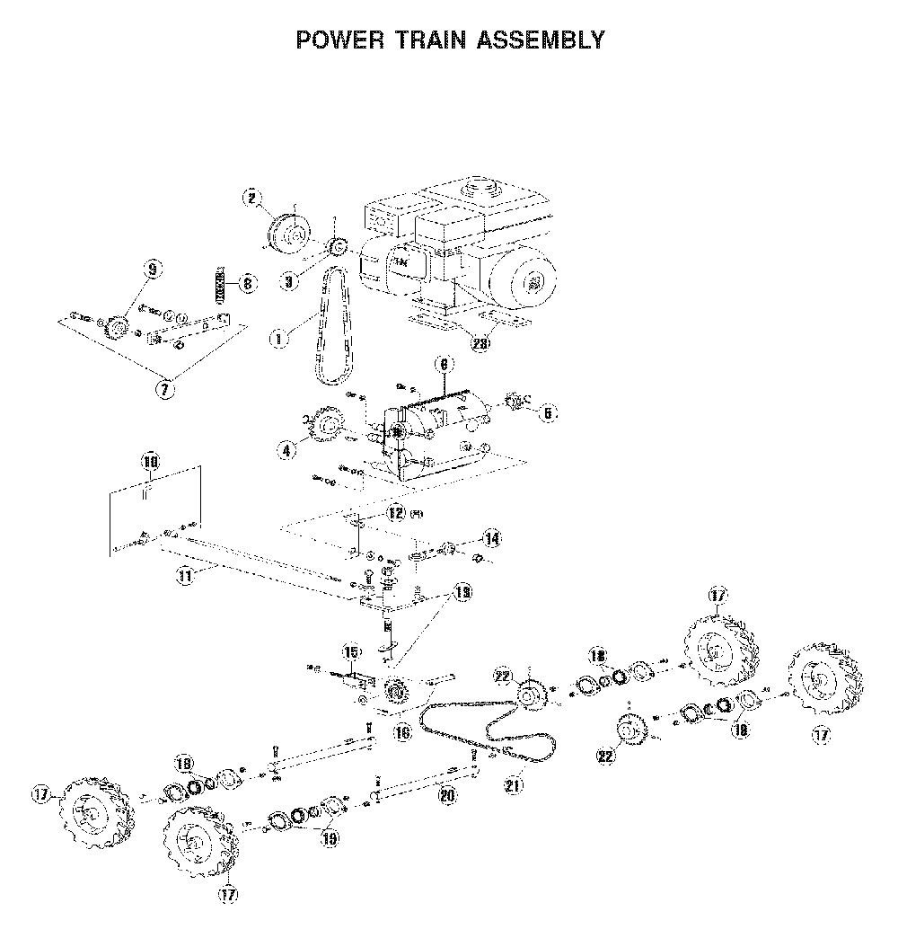 Power Train Diagram and Parts List for SC18 (968981201)(2005-12) Husqvarna Dethatcher